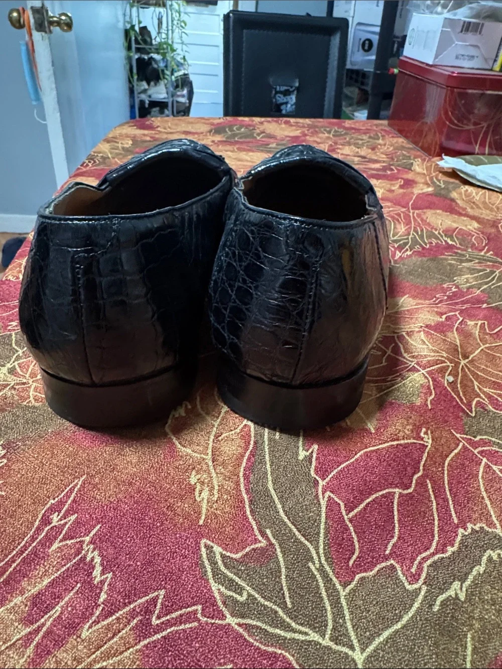 Mezlan Black Croc-Embossed Tassel Loafers. Genuine crocodile leather
